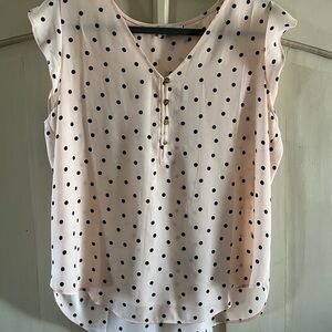 LOFT PALE PINK BLACK POLKA DOT WITH CAP SLEEVES